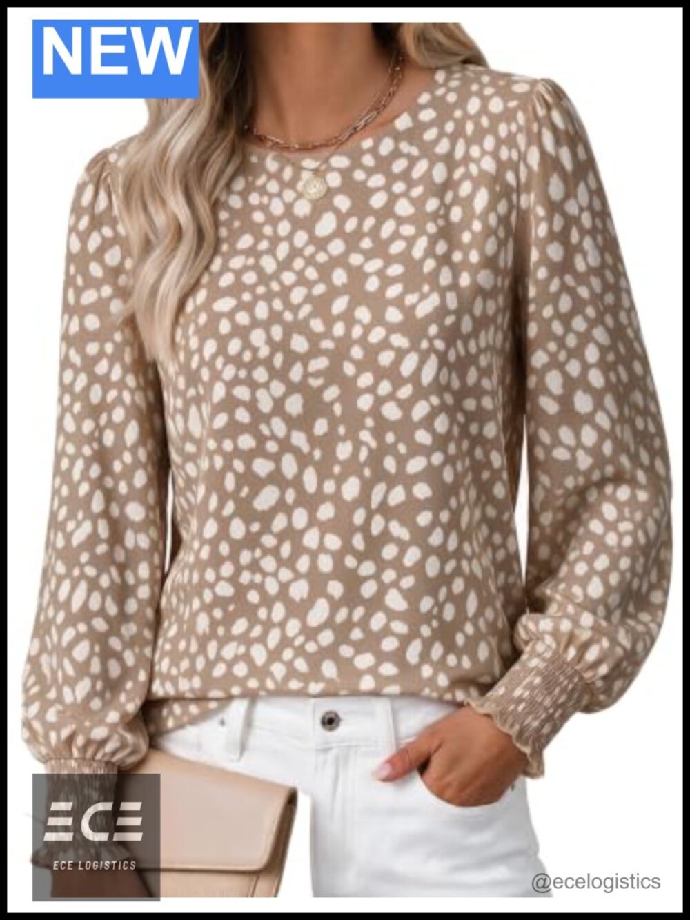 Women's Polka Dot Long Sleeve Blouse Smocked Cuff Dressy Casual Top